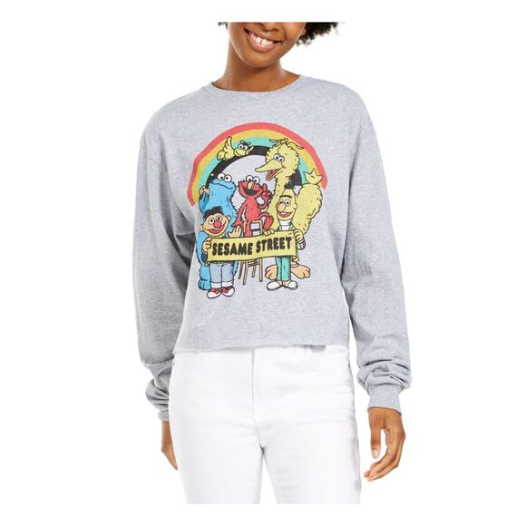HYBRID APPAREL Tops - HYBRID APPAREL Womens Gray Graphic Long Sleeve Blouse Size: XS